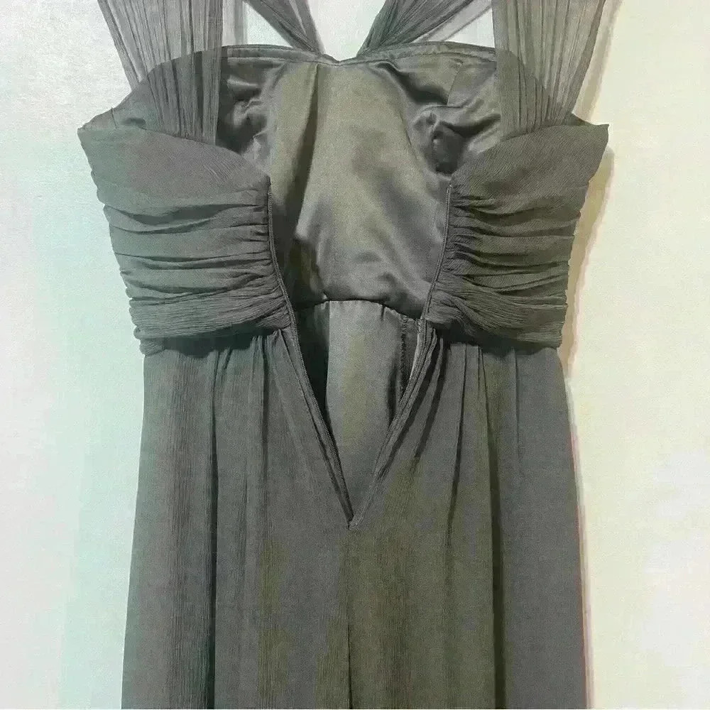 Amsale Women’s Maxi Dress 100% Silk Crinkle Halter Chiffon Gray Size 00 Party - Picture 7 of 13